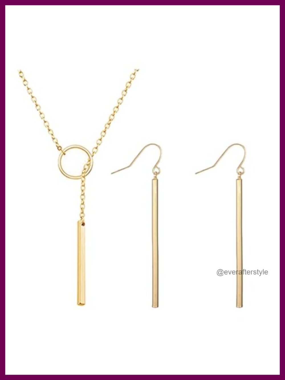 Gold Plated Dangle Earrings and Layered Bar Pendant Necklace Set for Women